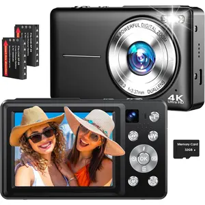 4K Digital Camera, 64MP Autofocus Vlogging Camera with Dual Lens, 16X Digital Zoom YouTube Compact Travel Point Shoot Camera for Teens Beginner, Anti-Shake,2 , 32GB Card (Black)