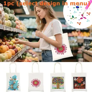 1pc DIY Daisy Flowers Diamond Painting Canvas Bags for Women, Size 28cmX35cm, Non-Woven Crystal Rhinestone Shopping Bags Diamond Art Kits for Beginners, Reusable Shoulder Bags for Daily Use, Shopping and Travel, Gifts for Birthday, Mother's Day, New Year
