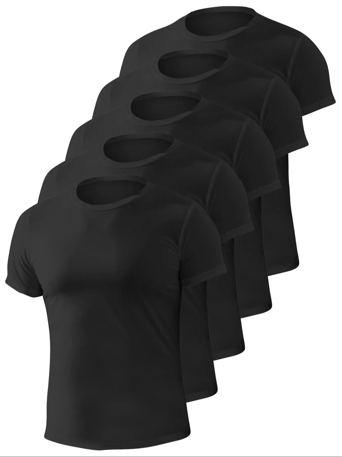 Men's Solid Round Neck Sports Tee, Regular Fit Sporty Quick Dry Short Sleeve T-shirt, Men's Compression Shirts, Workout Tops, Men Sports Gym Tops, Men