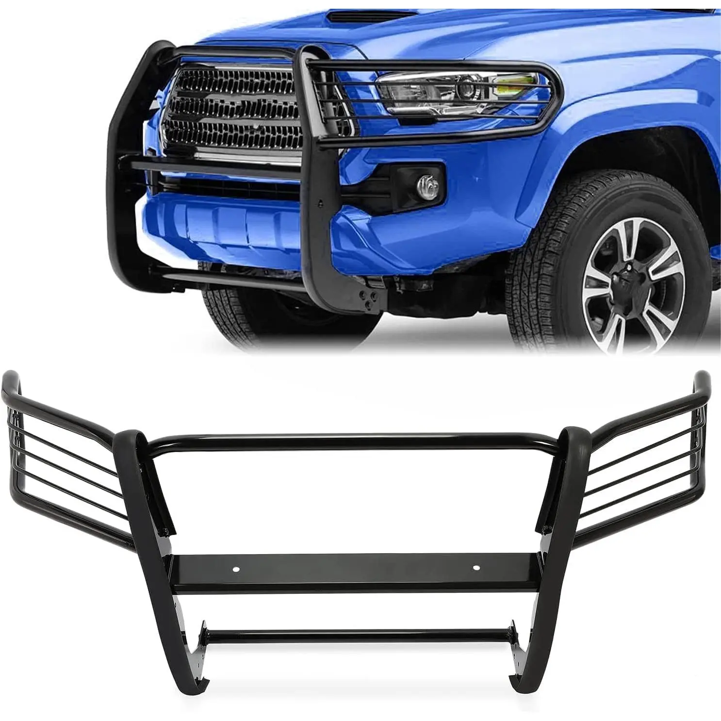 KQQIO Heavy Duty Powder Coated Black Steel Brush Guard - Front Bumper Grill Protection Bull Bar, Truck Vehicle Accessory with Assembling Instructions for 2005-2014 Tacoma Auto Parts