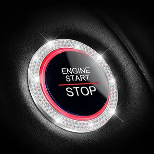Bling Crystal Rhinestone Engine Start Ring Decals, 2 Pack Push Start Button Cover/Sticker, Key Ignition Knob Bling Ring, Sparkling Car Interior Accessories for Women (AB)