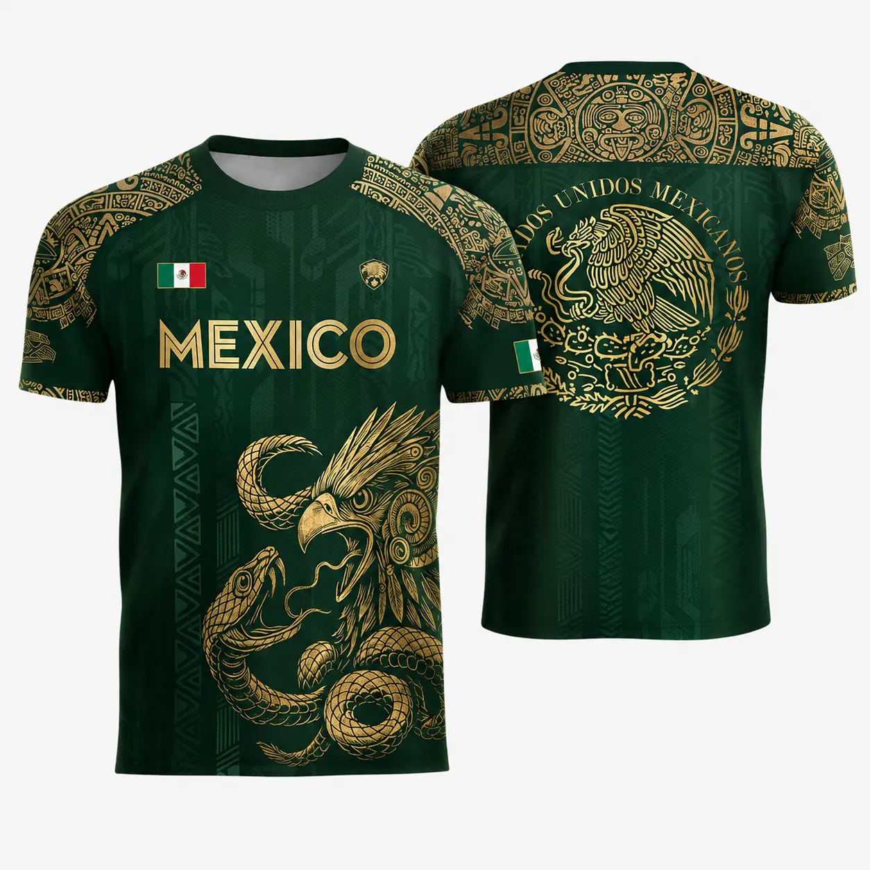 Mexico National Team Jersey - Green with Gold Eagle and Snake Design - Official Look for Fans