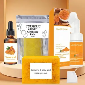 Turmeric Cleansing Set, 4 Counts/set Turmeric Soap & Cleaning Pad & Moisturizing Facial Cleanser & Oil, Deep Cleansing Skin Care Kit for Women & Men, Hydrate, Turmeric Face Wash