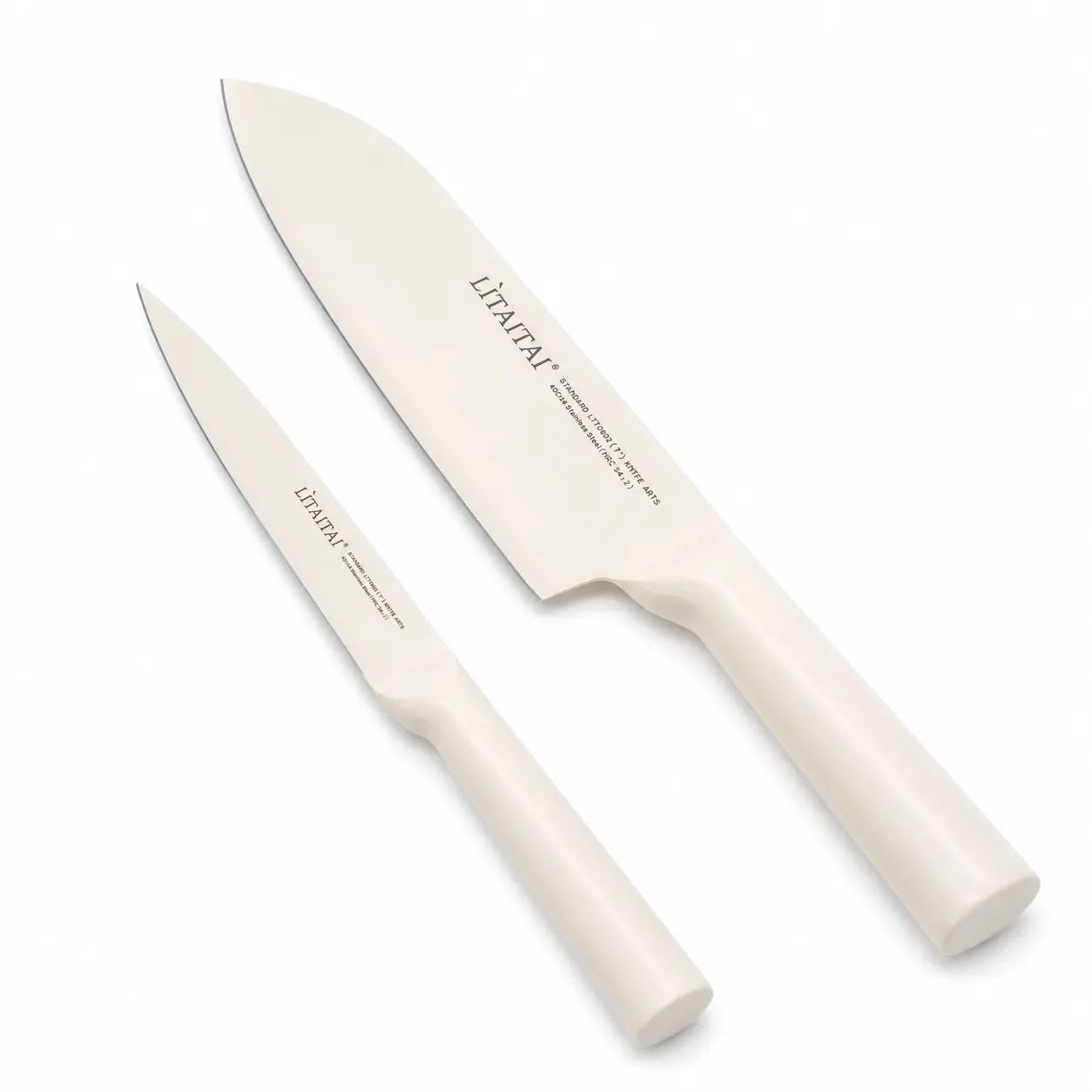 Kitchen 2-Piece Stainless Steel Knife Set - Chef & Paring Knives with Sharp Blade, Cream Finish, Modern Kitchenware Gift