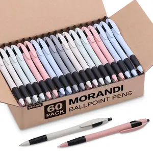Sikao Pens Bulk, 60Pack Morandi Gripped Slimster Bulk Pens Ballpoint Smooth Writing Pens No Smear, Retractable Pens Black Ink 1.0mm, Wholesale Click Pens, Server Pens, School Office Supplies