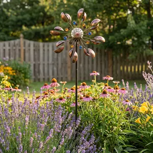Solar Wind Spinner, Wind Powered 360° Dual Rotation, Solar Color Changing Glass Light, Waterproof Vintage Copper Outdoor Garden Decor