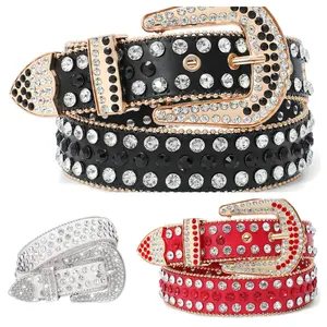 ZQTIVE Women's Rhinestones Leather Belt - A Blinging Cowgirl Must-Have! Western-Inspired Studded Waist Belt, Perfect Accent for Jeans, Pants, and Beyond, Showcasing Your Unique Western Spirit