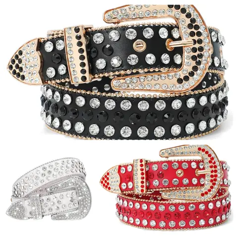 ZQTIVE Women's Heavy-Duty Cowhide Belt - Rhinestone-Studded, Beaded, Western Cowgirl Fashion Accessory, Belts for Women for Jeans, Everyday Wear