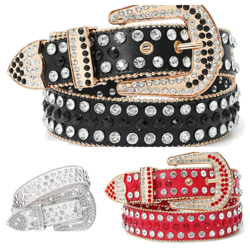 ZQTIVE Women's Heavy-Duty Cowhide Belt - Rhinestone-Studded, Beaded, Western Cowgirl Fashion Accessory, Belts for Women for Jeans, Everyday Wear