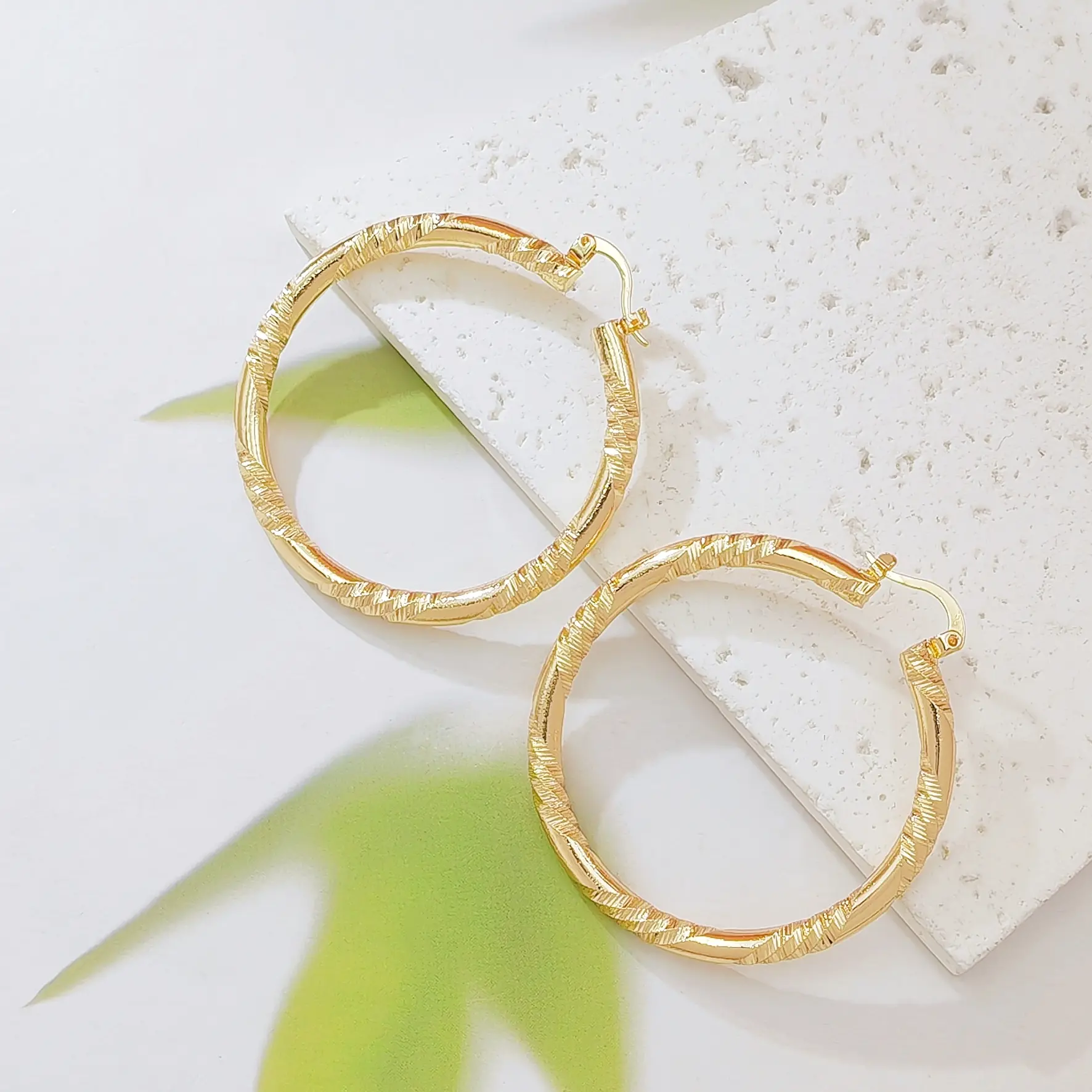 Sparkling Twisted Gold Hoop Earrings, Faceted Diamond Cut Textured Huggie Hoops, Bold Statement Earrings for Party & Daily Wear, Lightweight & Comfortable