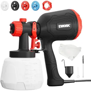 EWORK Paint Sprayer 1000W HVLP Electric Spray Paint Gun, 180 Din/s, Thinning-Free, 1400ml Capacity, 4 Nozzles & 3 Spray Patterns, Easy to Clean, for Home Interior Exterior, Furniture, Cabinets & Walls