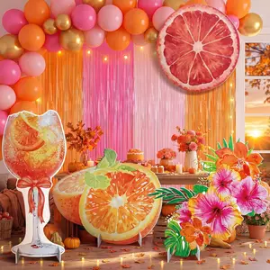 4 Pcs Pink Orange Sunset Party Cardboard Cutout Standup Life Size Birthday Party Decorations Tropical Citrus Cocktail Cardboard Cutouts for Summer Beach Bridal Shower Birthday Backdrop