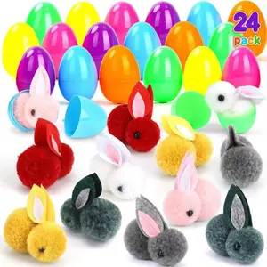 24Pack Easter Eggs Fillers with Easter Bunny Plush Inside Prefilled Easter Eggs for Easter Eggs Hunt Easter Bunny Mini Stuffed Animal for Easter Basket Stuffers Classroom Prize Supplies