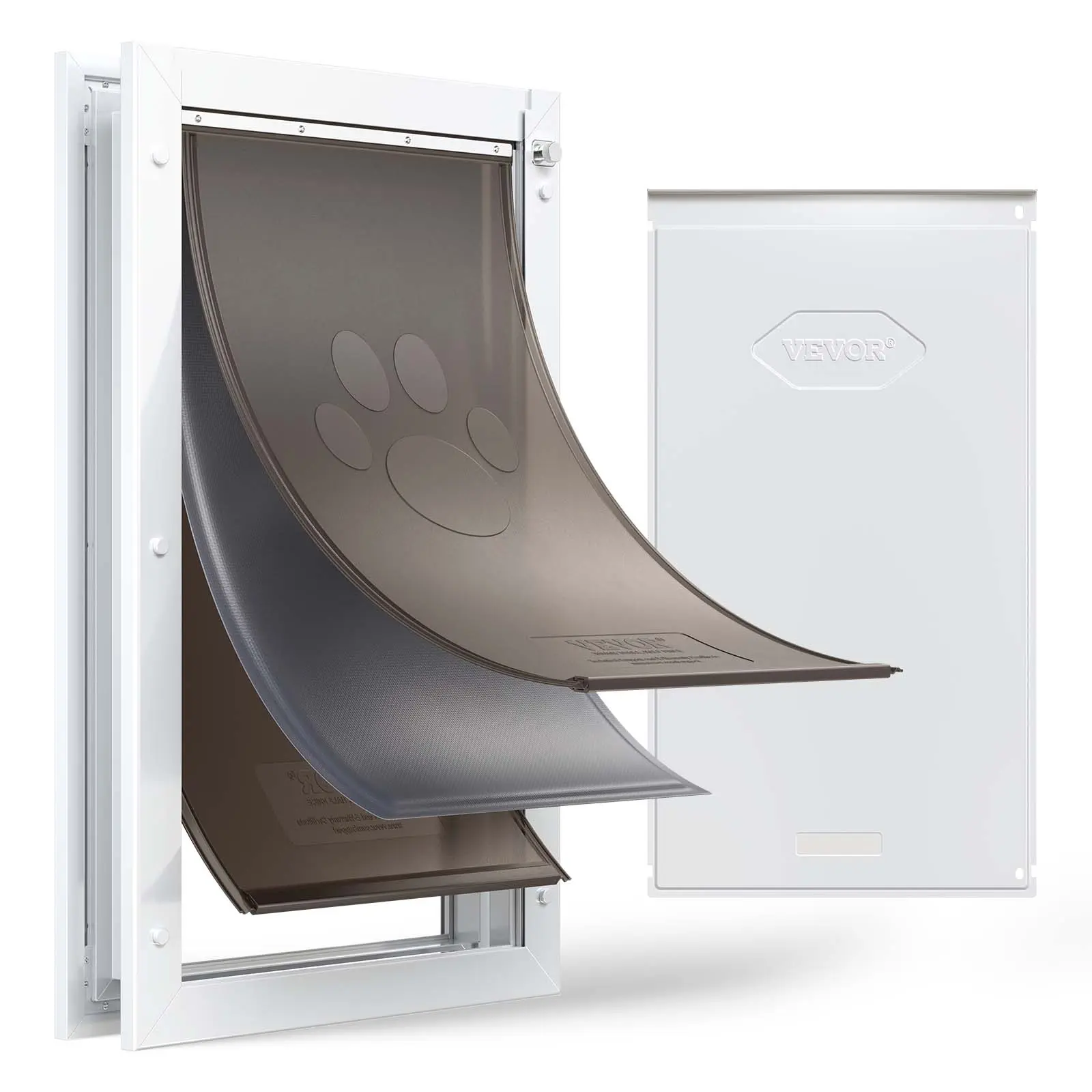 【SummerFinds】VEVOR Pet Door, X-Large, with Three Magnetic Flaps and Metal Frame, Strong and Weatherproof Dog Door for Interior and Exterior Doors, Easy to Install, Easy In-and-Out Access for Doggies, White