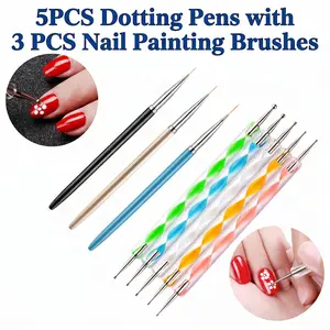5PCS Double-end Dotting Pens with 3 PCS Nail Painting Brushes Nail Art Tip Dot Paint Manicure Kit for Intricate Detailing & Multi-Purpose Versatility