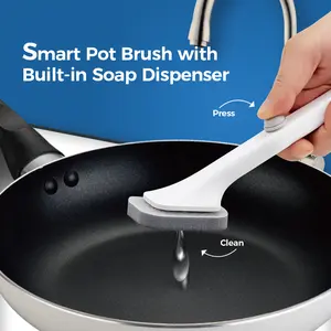 3 Pack Dish Brush Set with Longer Handle, Kitchen Brushes for Cleaning Pot, Sink and Stove, Skillet Scrubber with Tough Bristles for Cast Iron Grill Pan Exfoliating Cleansing Sponge