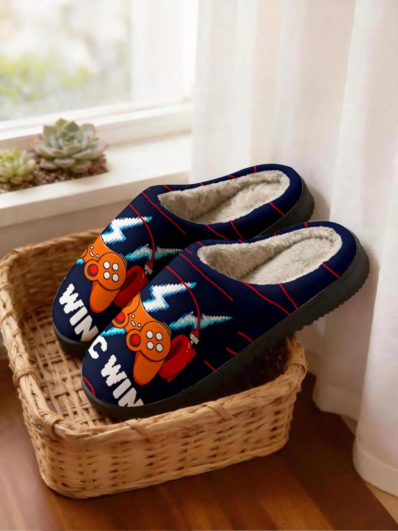 🎮 1 Pair Retro Game Controller Plush Slippers | Trendy Nostalgic Gaming Style | Cloud-Like Warm Fleece + Non-Slip Thick Sole | Eye-Catching Warm Pick for Gamers & Homebodies (Fall/Winter Home Wear)