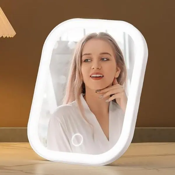 Portable LED Makeup Mirror – Dimmable and travel-friendly; a pocket-sized mirror perfect for desks—an excellent birthday gift. Decor Handy