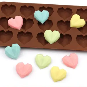 1pc Valentine'S Day Silicone Heart Shaped Mold 15-Holes Diamond Love Silicone Chocolate Candy Mold Cake Mold
