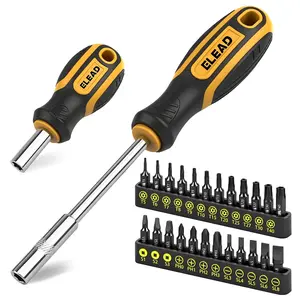 Piece Magnetic Security Torx Screwdriver Bit Set  / inch Magnetic Bit Driver, TT, Ergonomic Cushion Grip mm & mm Handles, Torx, Square, Phillips, Slotted Bits