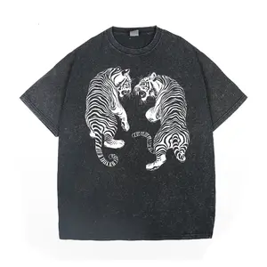 Two Tiger Print Retro Washed T-shirt