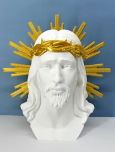 3D Printed Jesus Bust, Crown of Thorns, Radiant Halo Sculpture, Religious Home Desk Decoration