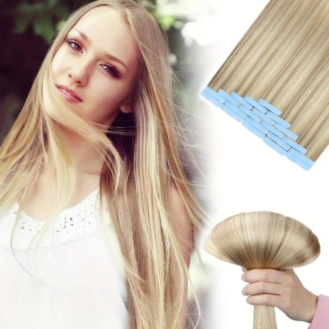 20Pcs 30g Seamless Tape-In Human Hair Extensions, Straight Skin Weft Remy Hair, Invisible & Natural Look, 12-28 Inch Lengths for Women