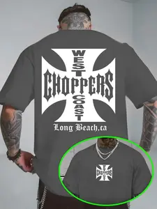 Men's Short Sleeve T-Shirt Summer West Coast Choppers Cross Print American Motorcycle Trendy Loose Fit Top, Casual All Seasons