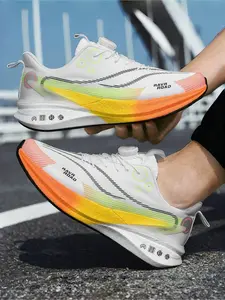 Unisex Orange-Purple Gradient Knob-Lacing Racing Running Shoes: Cool Running Sports Style, Orange-Purple Gradient Tone, Knob Lacing, Streamline Texture, Breathable Material, Light Sole. Ideal for Running Training & Racing.