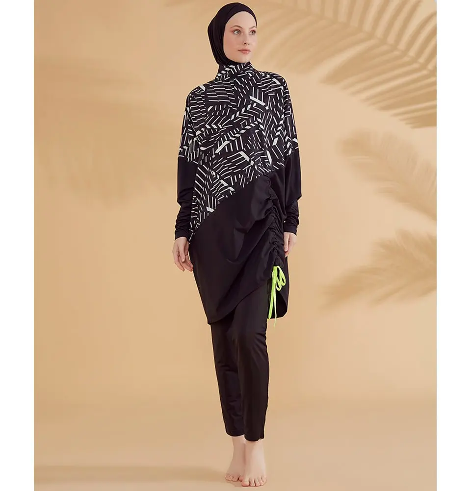 Women's Two Piece Full Coverage Modest Swimsuit - M2327 Abstract Asymmetrical