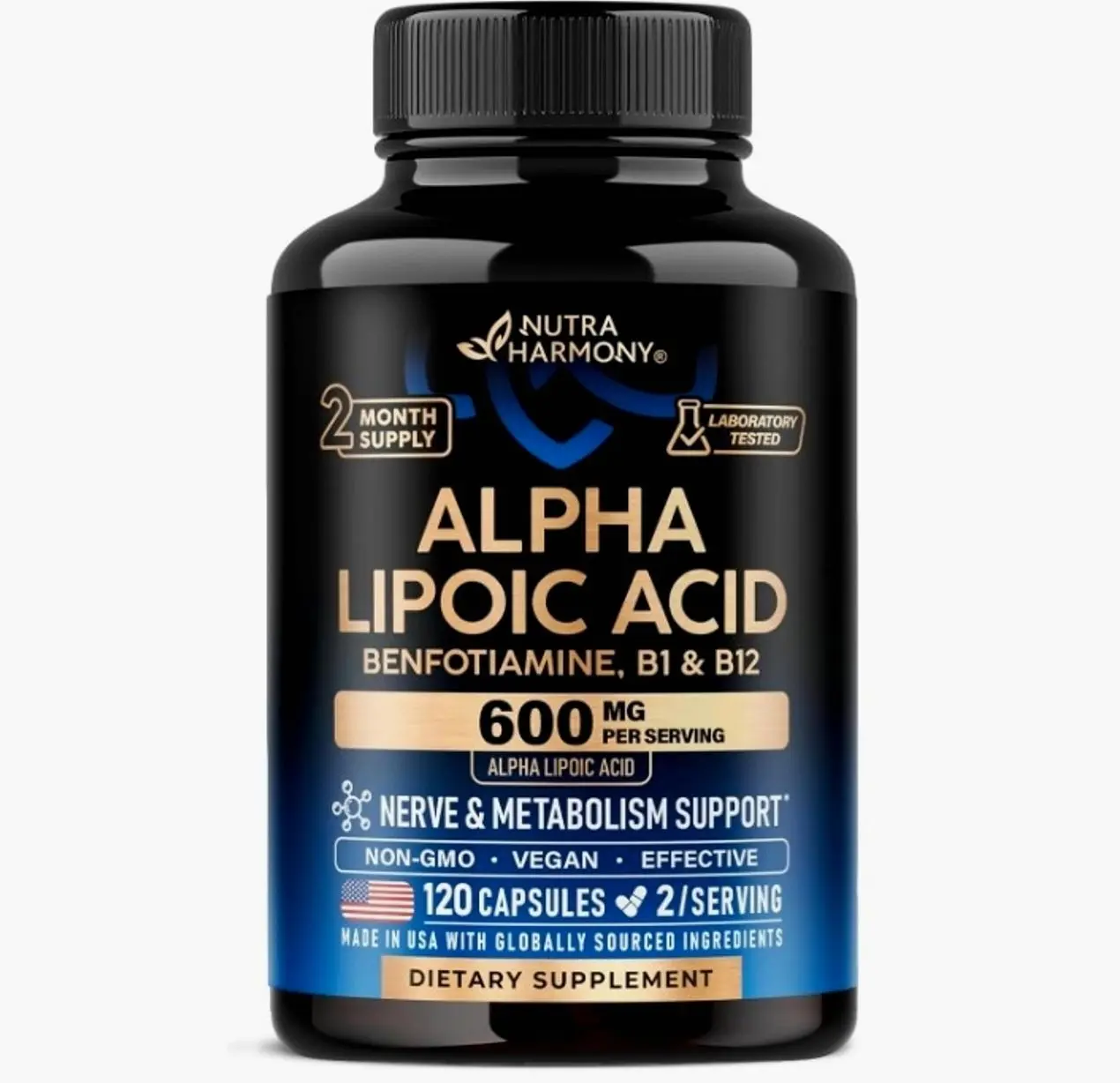 Alpha Lipoic Acid 600mg - ALA Supplement + Benfotiamine B1 & B12 - 120 Caps | Alpha Lipoic Acid - Antioxidant, Nerve, Energy & Metabolism Support for Men & Women - Lab Tested, NON-GMO, Vegan
