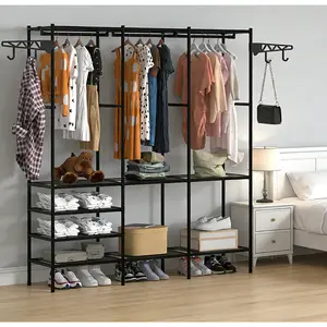 CUGBO Assembleable Closet for Clothes, Coat Rack, Closet Organizer, Assembleable Wardrobe Organizer 173 * 160 * 35 cm, Portable Closet, Clothes Hanging Rack, Multifunctional with Hooks (With 3 Divisions)