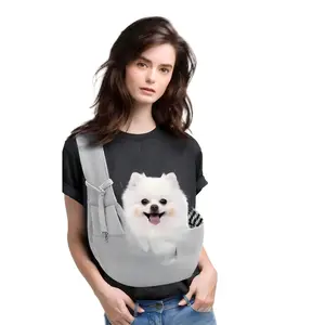 Small Dog Sling Carrier Soft-sided crossbody puppy carrying bag, adjustable sling pet pouch suitable for medium dogs or cats while traveling. Breathable design with built-in poop bag dispenser, supports up to 15 lbs