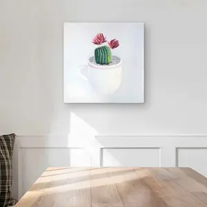 Begin Home Decor C1MP1616ZHRIEX 16 x 16 in. Mini Cactus In A Cup - Floral Green Metal Print Wall Art for Home