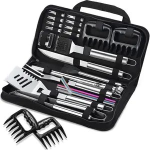 27 count Heavy Duty Grilling Gifts for Men Dad Fathers Day, Extra Thick BBQ Accessories Tools Set, Stainless Steel Grill Utensils Kit with Meat Claws, Canvas Bag for Outdoor Camping