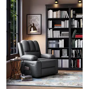 Oversized Manual Recliner Chair, Extra Wide 27" Leather Rocking Recliner with Cup Holders & Padded Arms, Large Living Room Seating, Gray
