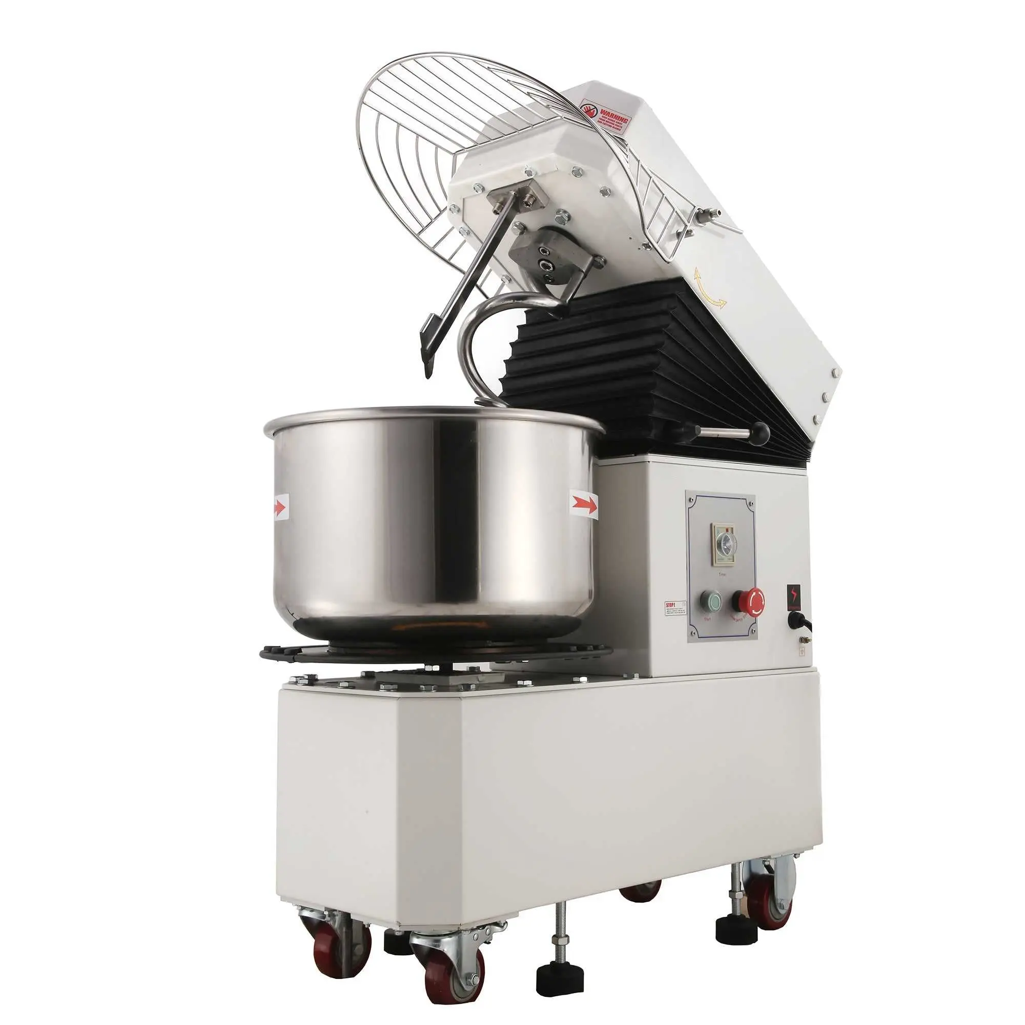 Hakka 20QT Stainless Steel Spiral Dough Mixer - Commercial Push Button Model with Timer, Safety Guards, Sturdy Base, Automatic Shut-Off for Bakery Use, Bakery & Restaurant Use