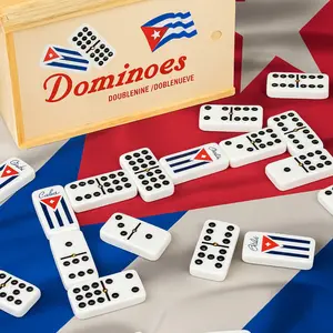 Cuban Dominoes Set Double Nine | Juego de Domino Cubano de Madera con Bandera de Cuba - 55 Piezas, Caja de Madera Hecha a Mano, Regalo Tradicional Caribeno