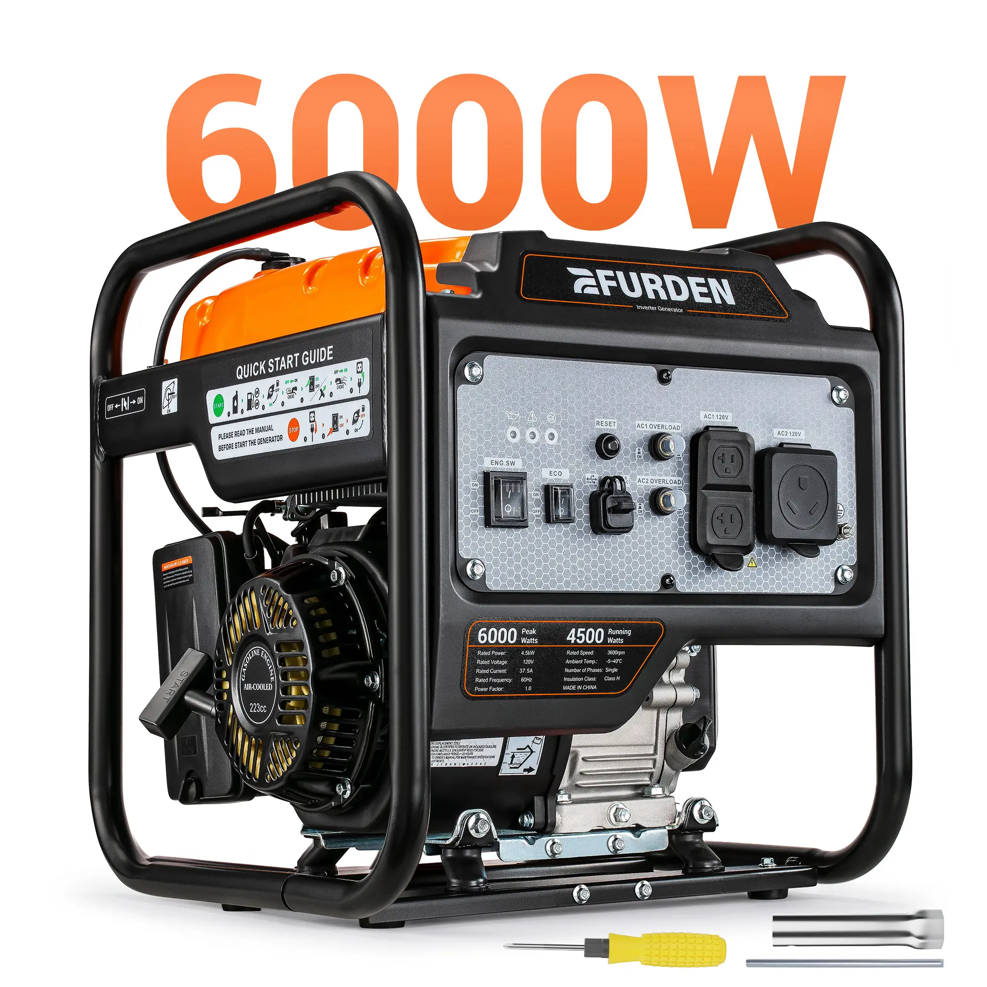 Efurden 6000 Watts Gas Powered Generator, Portable Open Frame Generator, Low Noise with ECO Mode, RV Ready, Emergency Home Backup Generator