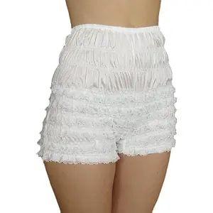 Malco Modes High Waist Ruffled Pettipants - Dance Underwear | White XXL Lolita Bloomers for Women, Comfort Lace, Comfortable Women's Wear Womenswear Panties Short Lady