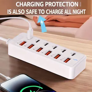 12-In-1 66w Fast Charging Station, 6 USB Ports + 6 Type-C PD Fast Charge Ports, Compatible with iPhone, Macbook, Laptop, Phone, Tablet, Game Console