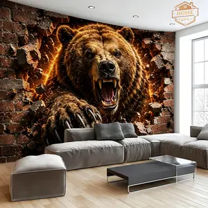 3D Roaring Bear Breaking Wall Tapestry – Fierce Grizzly Animal Wall Hanging, High-Impact Wildlife Decor for Bedroom, Living Room, Game Room, Dorm, bear tapestry, grizzly bear wall art, animal tapestry, 3d wall hanging, wildlife decor