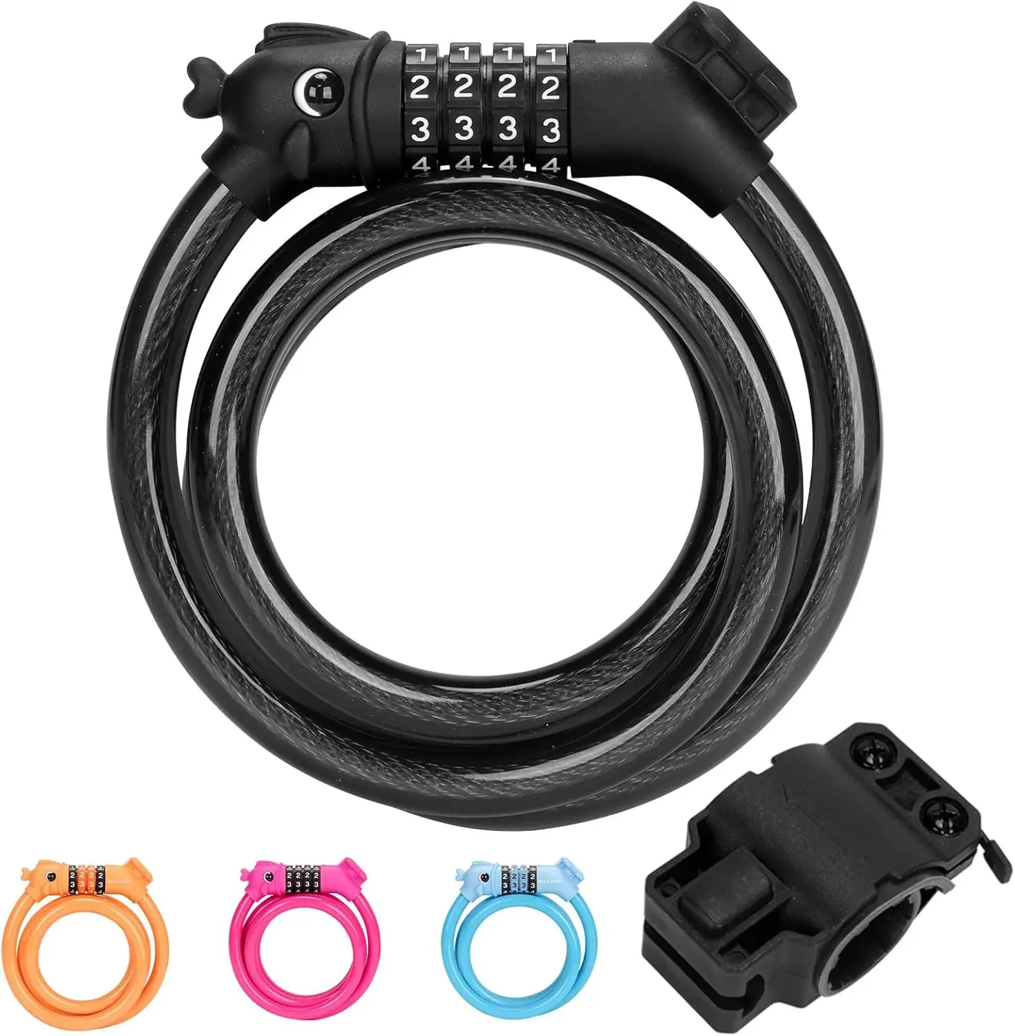 Lock, 3.9  4-Digit Resettable Combination Password Anti-  Lock, Cute Coiled  Locks with Mounting Bracket, Suitable for Bicycles, Electric Scooters, Ebikes (Black-10mm)