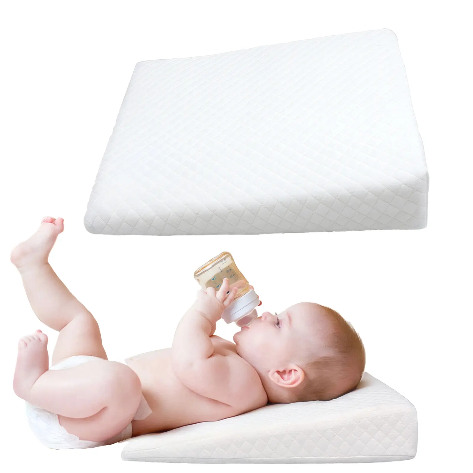 Children's Anti-Spit-Up Wedge Pillow, 15° Incline Design for Spine Protection & Reflux Relief, Breathable Sponge Bedding Pillow