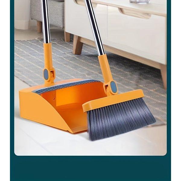 Long Handle Broom and Dustpan Set 2 Pack – 48.8 Inch Upright Sweeping Set, Rotating Head, Floor Cleaning for Kitchen Wood Floor Pet Hair