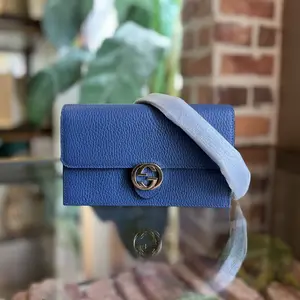 Pre-owned GUCCI GG leather Crossbody Bags GUCCI Wallet on Chain Small Interlocking G Dollar Blue Calfskin Crossbody Bag