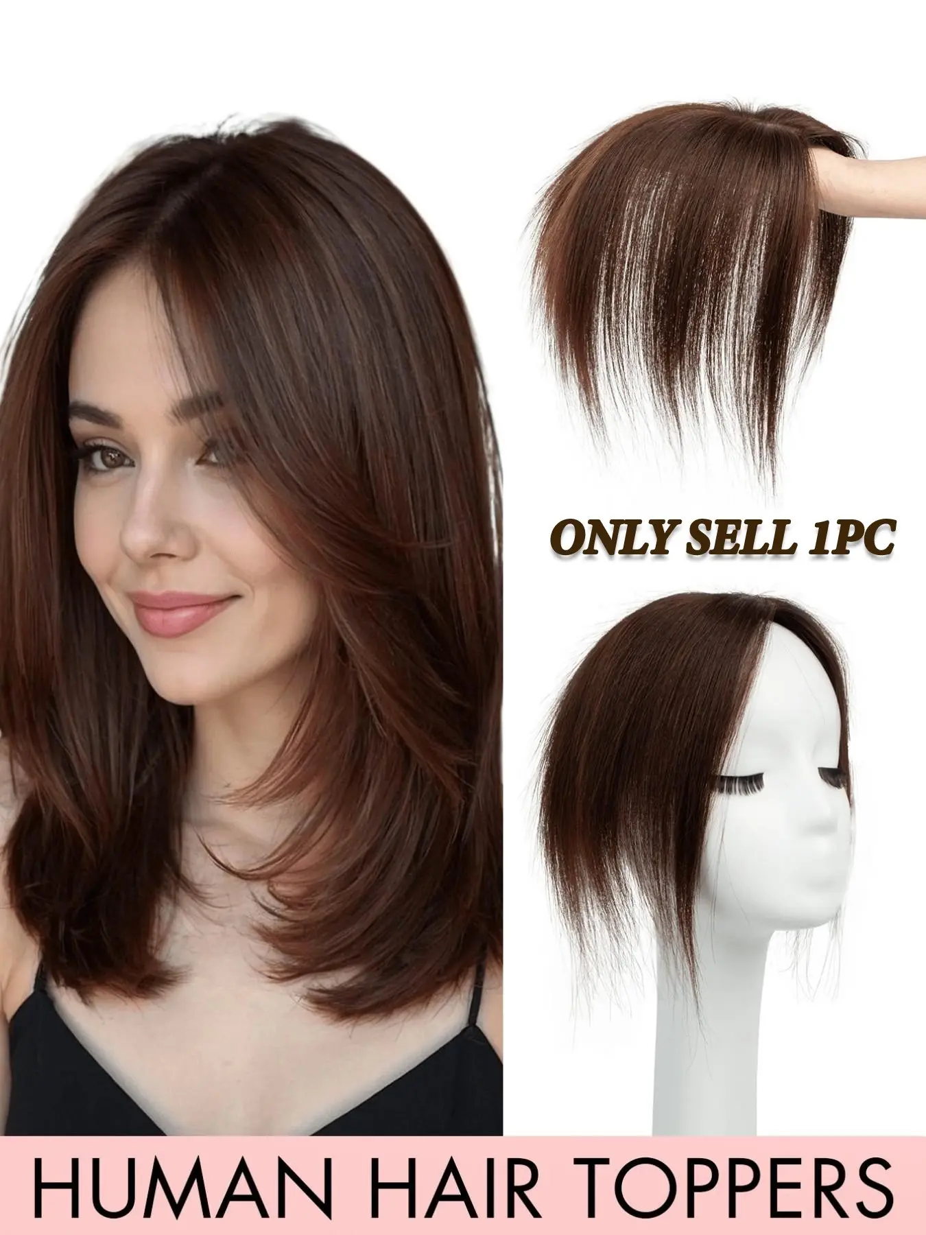 Real Topper Human Hair Extensions Clip In Human Hair Hairline Repair Patch, Suitable for Young Adults, Enhances Hair Volume, Conceals Hair Lines, Invisible Hair Topper, Easy to Wear, 7x11 Inner Net, Hair Toppers