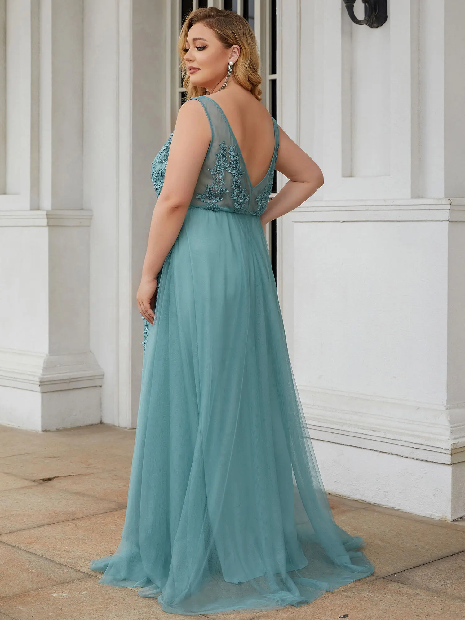 EVER PRETTY Lace Embroidery Tulle Evening Gown | Deep V-Neck Open Back  Formal Dress,Maxi Long Elegant Ethereal Tulle Evening Dress ,07543 - TikTok  Shop