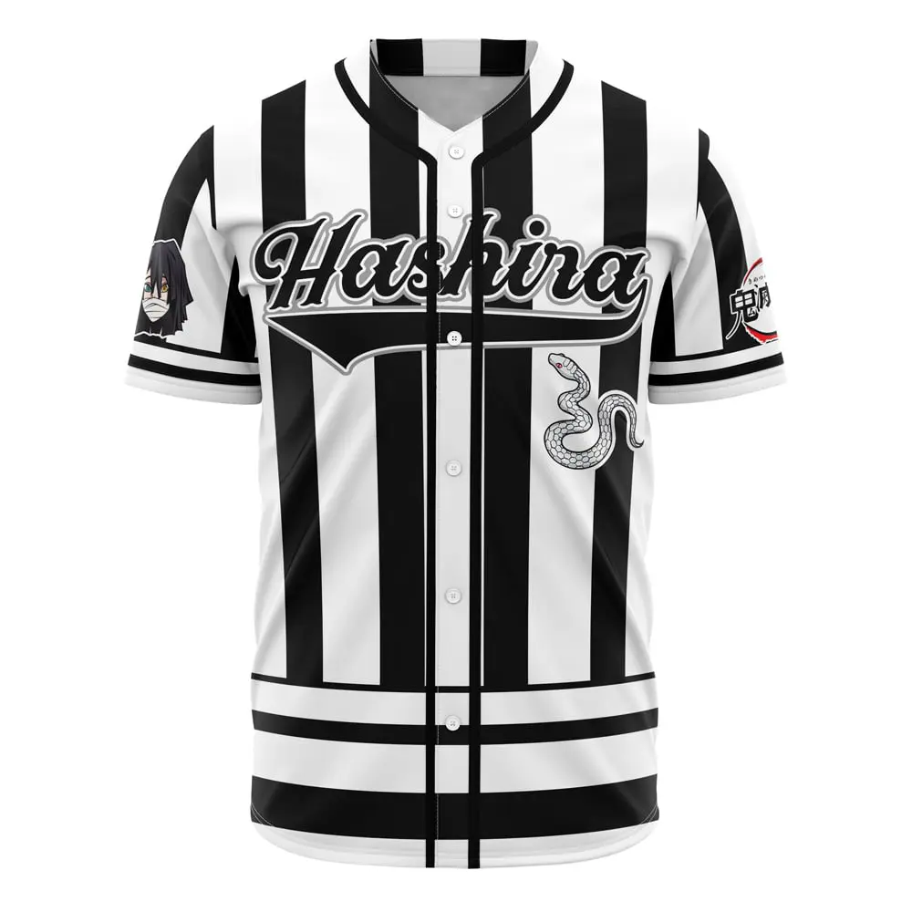 AniBase Club Hashira Obanai Iguro Demon Slayer Baseball Jersey - Premium All-Over Print, 100% Polyester, XS-5XL, Unisex Fit, Anime-Inspired Design