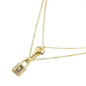 Pre-owned Louis Vuitton Stainless Small Leather Goods LV Padlock Pendant Necklace